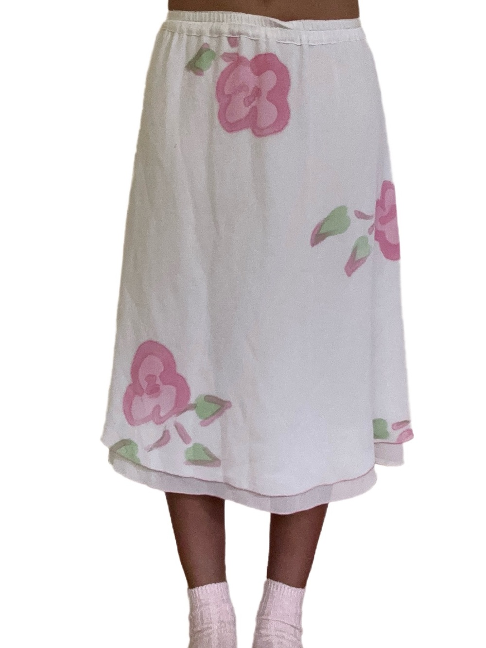 Vintage Dorothy Schaelen white floral midi skirt